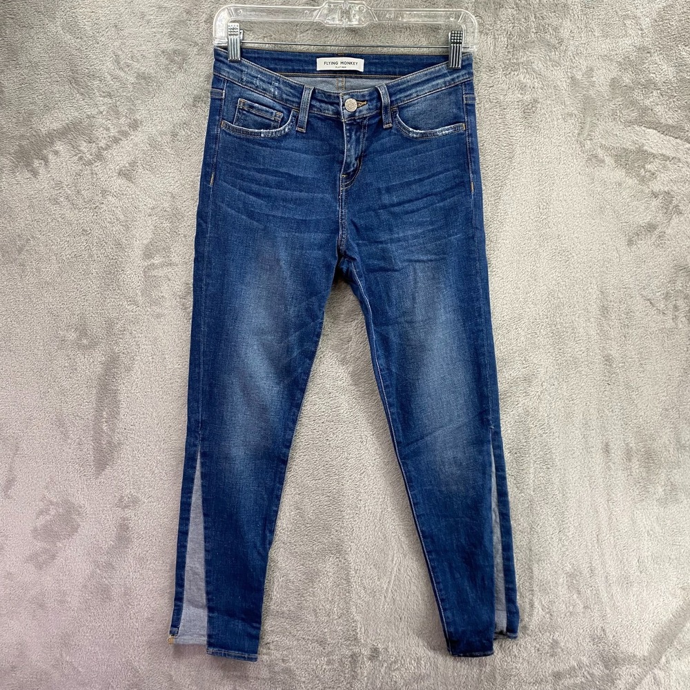 Flying Monkey Platinum Jeans Womens 26 Blue Skinny Two Tone Side Panel Cropped